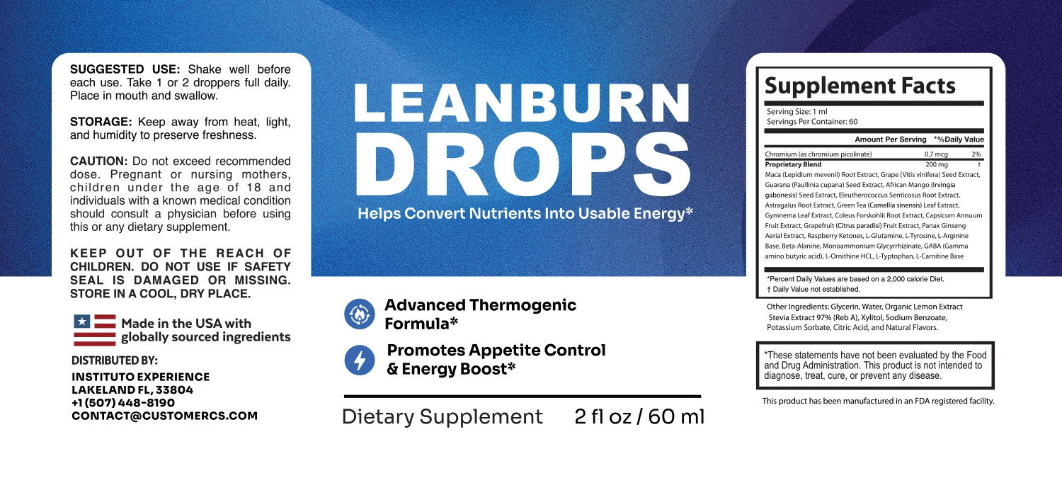 LeanBurn supplement facts label