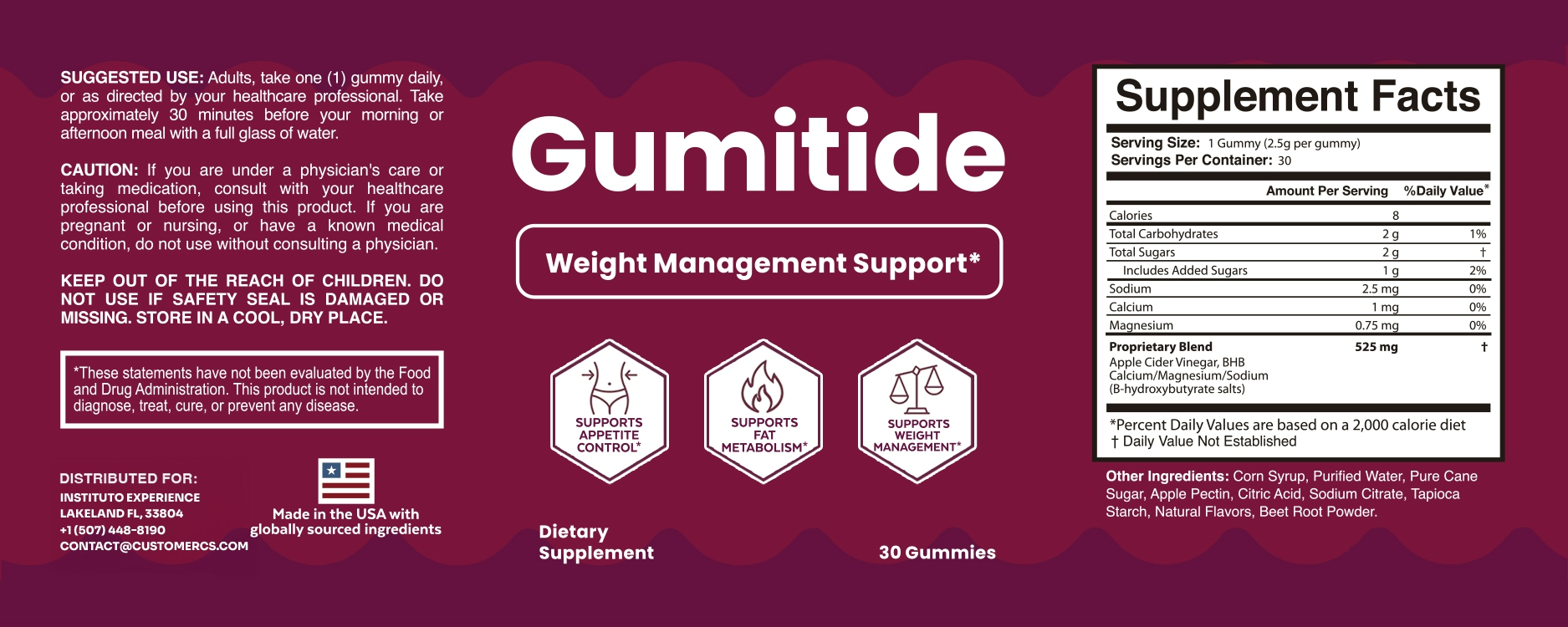 Gumitide supplement facts label
