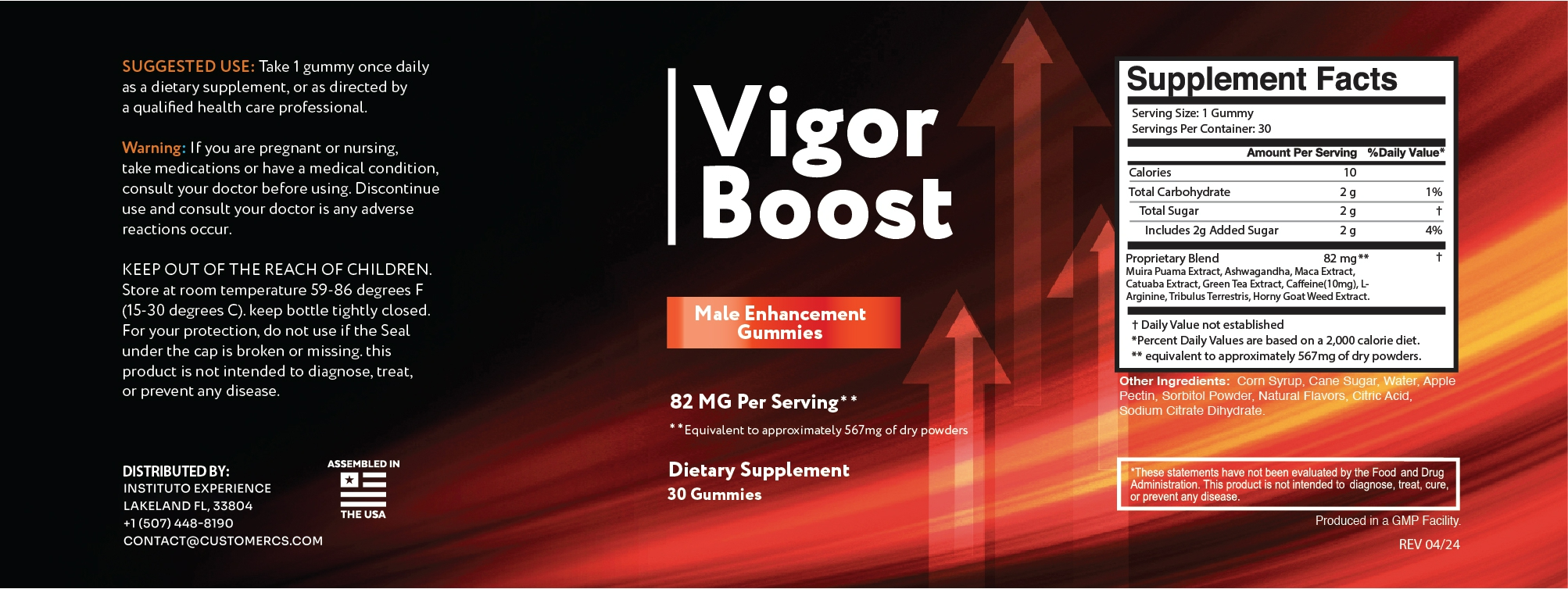 Vigor Boost supplement facts label
