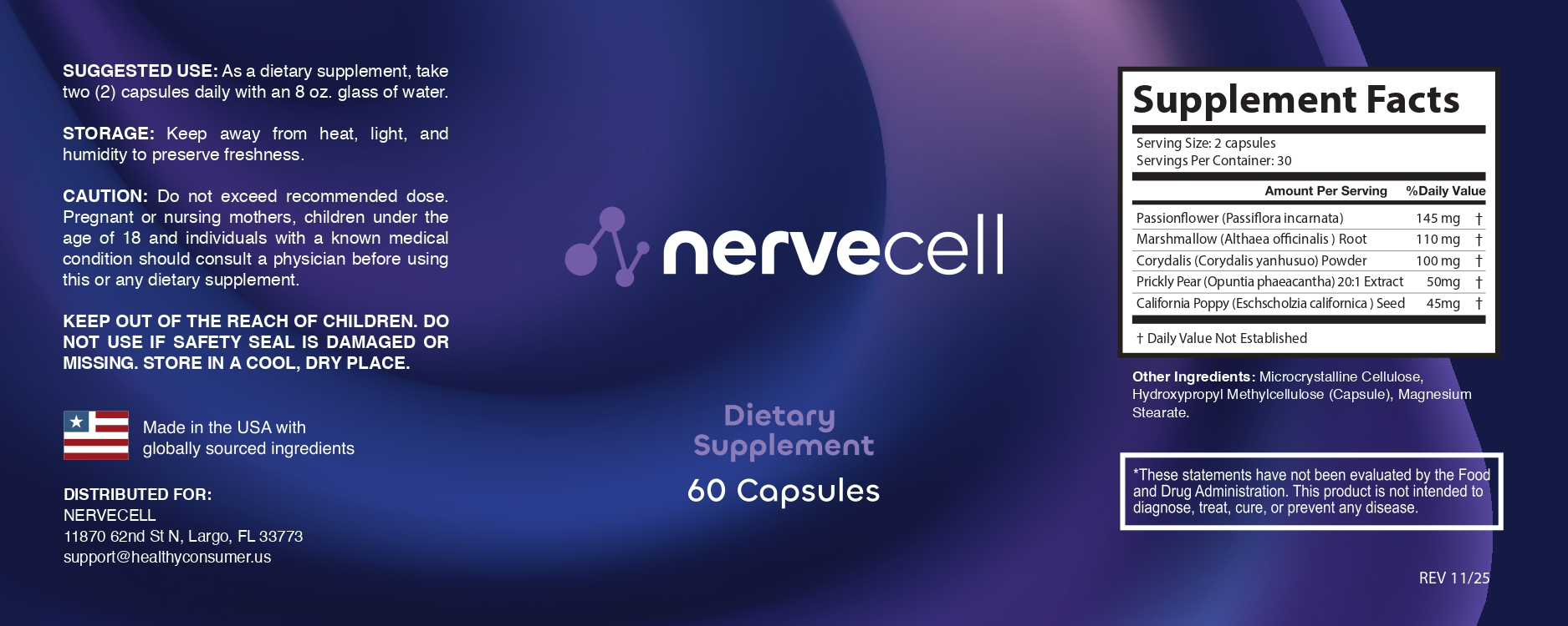 NerveCell supplement facts and ingredient label
